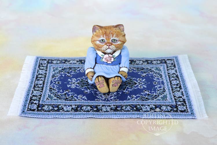 Miniature ginger Persian cat art doll, handmade original, one-of-a-kind kitten, Nora by artist Max Bailey