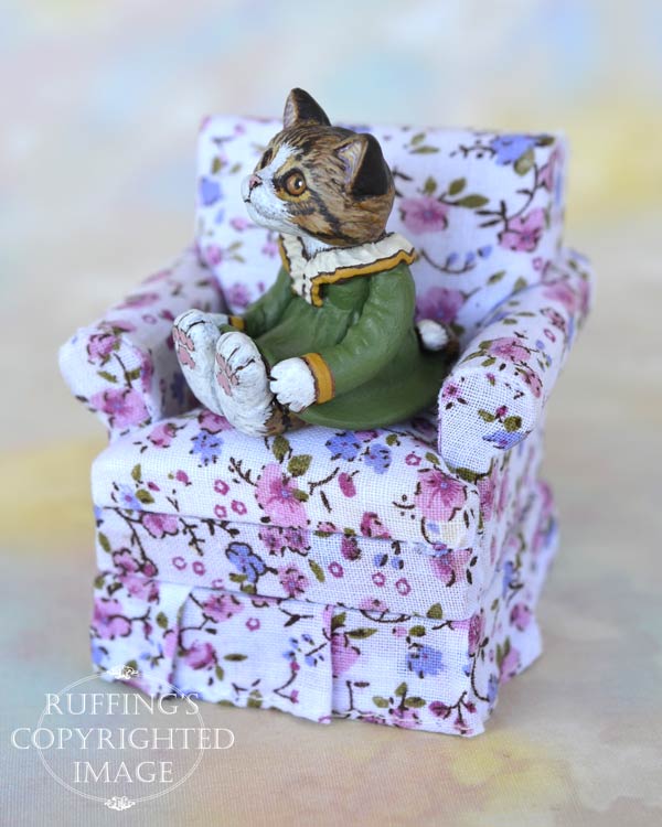Olga, miniature Norwegian Forest cat art doll, handmade original, one-of-a-kind kitten by artist Max Bailey