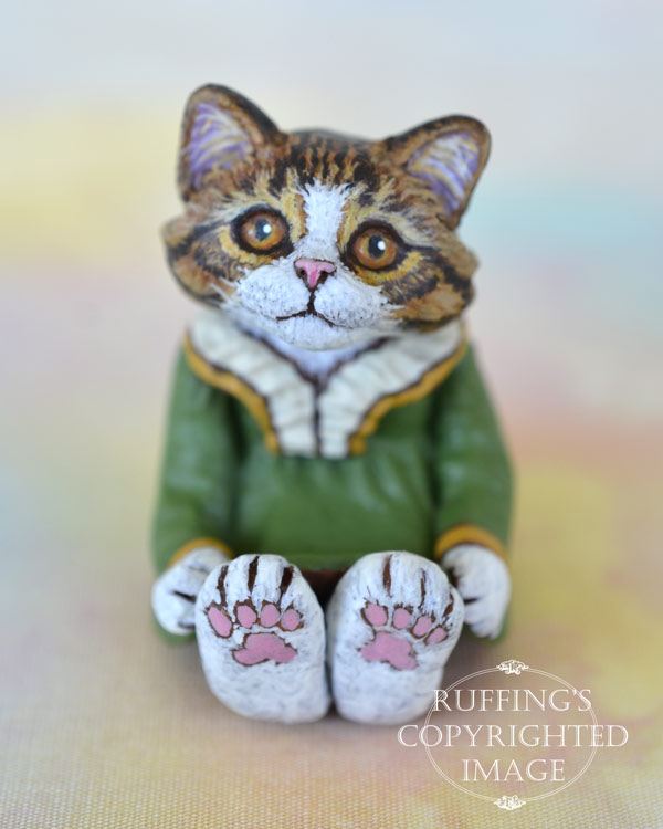 Olga, miniature Norwegian Forest cat art doll, handmade original, one-of-a-kind kitten by artist Max Bailey