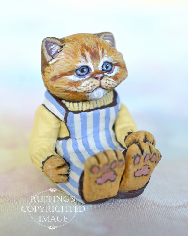 Otis, miniature ginger Persian, cat art doll, handmade original, one-of-a-kind kitten by artist Max Bailey