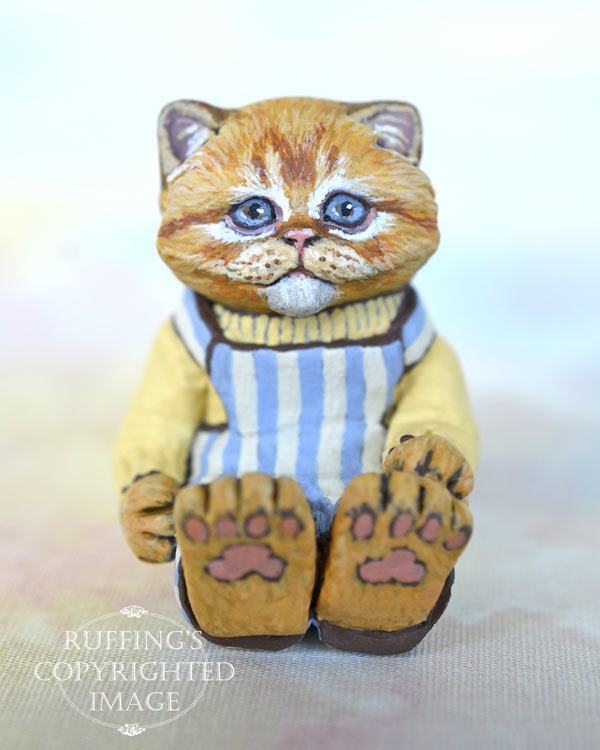 Otis, miniature ginger tabby Persian, cat art doll, handmade original, one-of-a-kind kitten by artist Max Bailey