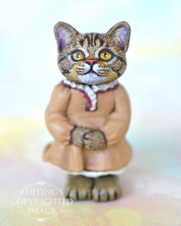 Pauline, miniature American Shorthair tabby cat art doll, handmade original, one-of-a-kind kitten by artist Max Bailey