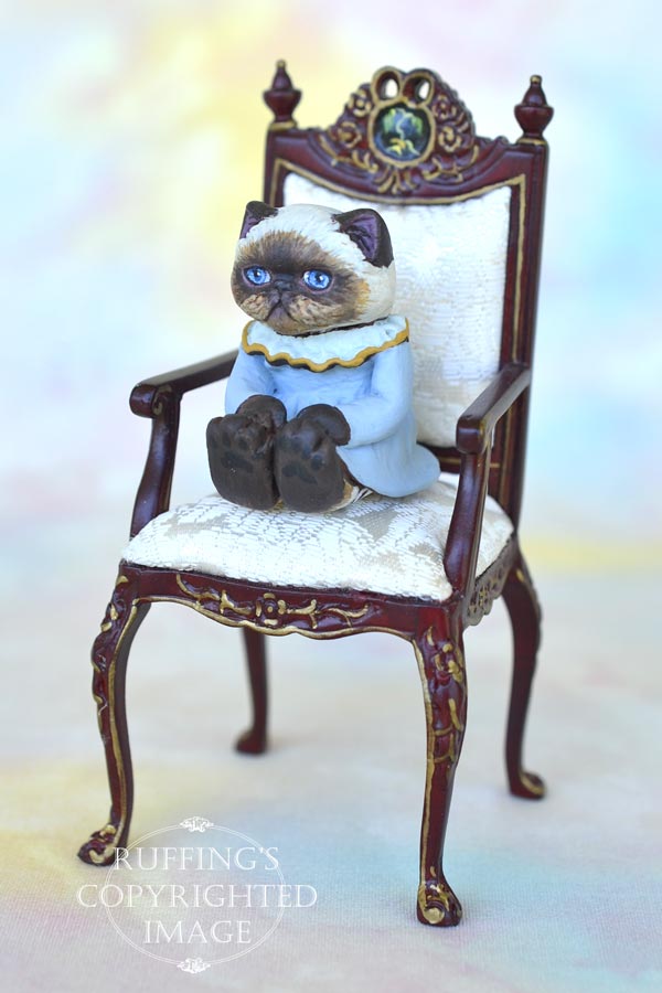 Pearl, miniature Himalayan cat art doll, handmade original, one-of-a-kind kitten by artist Max Bailey