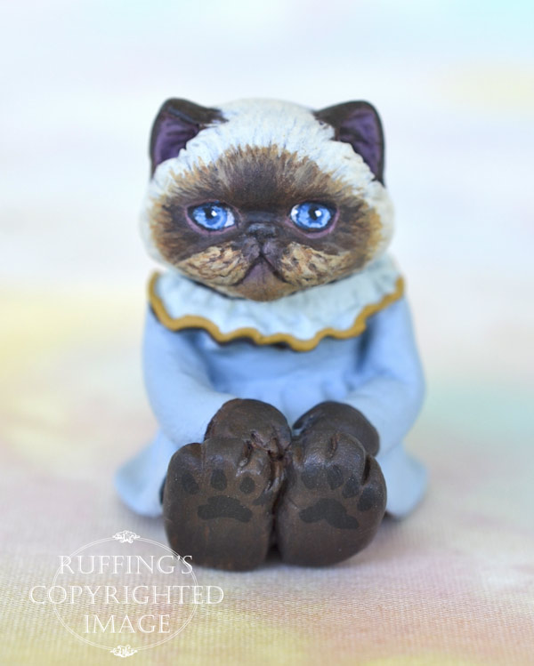 Pearl, miniature Himalayan cat art doll, handmade original, one-of-a-kind kitten by artist Max Bailey