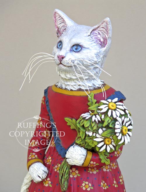 Princess Anna, Original One-of-a-kind White Cat Folk Art Doll Figurine by Max Bailey