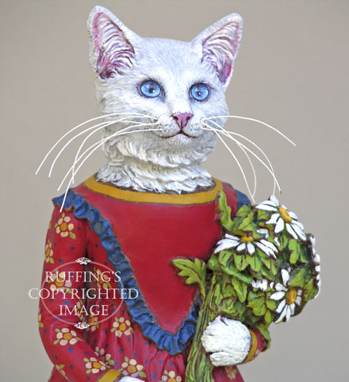 Princess Anna, Original One-of-a-kind White Cat Folk Art Doll Figurine by Max Bailey