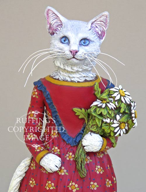 Princess Anna, Original One-of-a-kind White Cat Folk Art Doll Figurine by Max Bailey