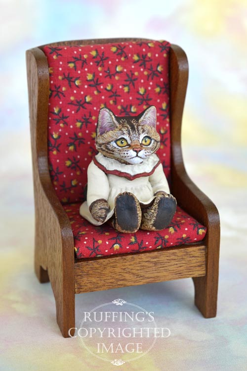 Rachel, miniature tabby Maine Coon cat art doll, handmade original, one-of-a-kind kitten by artist Max Bailey