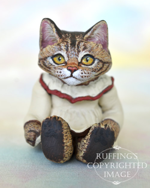 Rachel, miniature tabby Maine Coon cat art doll, handmade original, one-of-a-kind kitten by artist Max Bailey