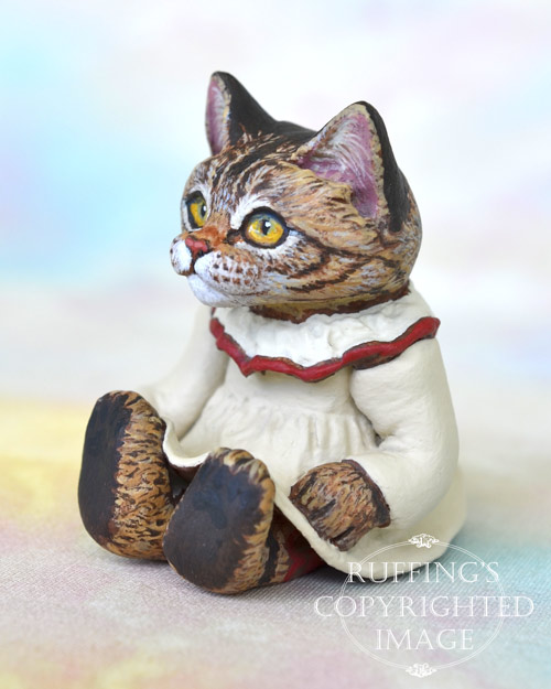 Rachel, miniature tabby Maine Coon cat art doll, handmade original, one-of-a-kind kitten by artist Max Bailey
