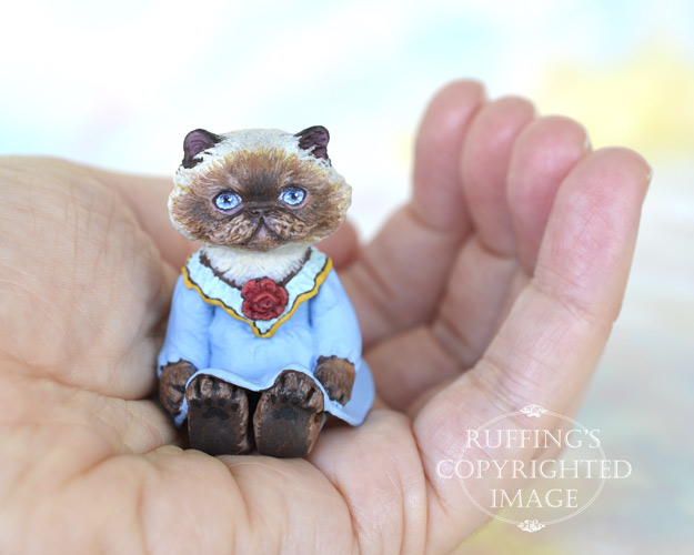 Rhonda, miniature Himalayan cat art doll, handmade original, one-of-a-kind kitten by artist Max Bailey