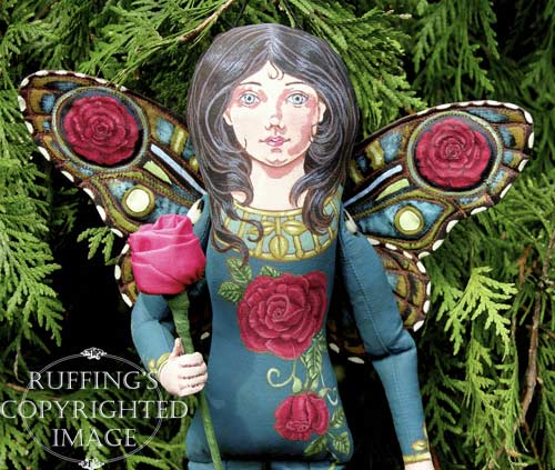 Rosalie the Red Rose Fairy, Original One-of-a-kind Folk Art Doll by Max Bailey