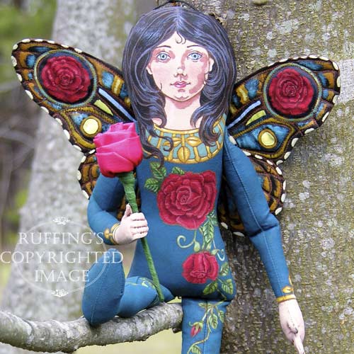 Rosalie, Original One-of-a-kind Red Rose Fairy Folk Art Doll by Max Bailey