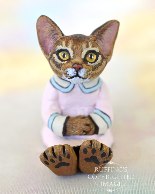 Rowena, miniature Abyssinian cat art doll, handmade original, one-of-a-kind kitten by artist Max Bailey