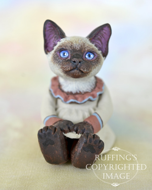 Sara, miniature Siamese cat art doll, handmade original, one-of-a-kind kitten by artist Max Bailey