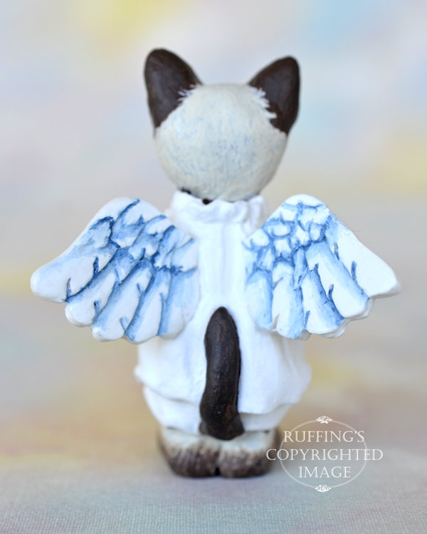 Serenity, miniature Siamese angel cat art doll, handmade original, one-of-a-kind kitten by artist Max Bailey