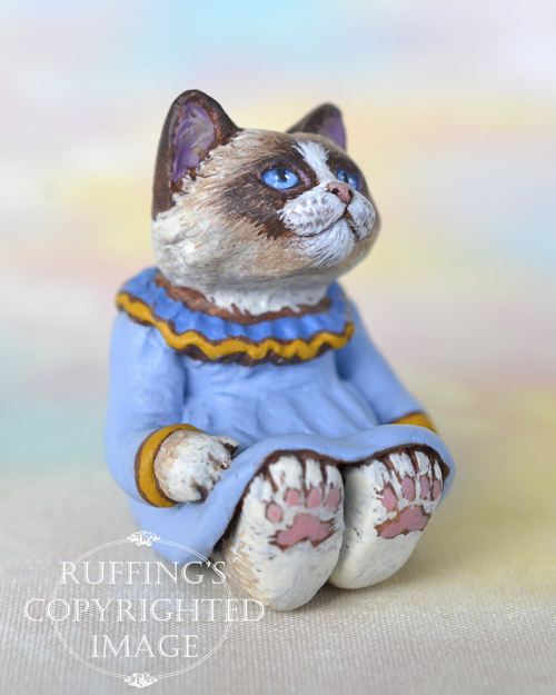 Shelby, miniature bi-color Ragdoll cat art doll, handmade original, one-of-a-kind kitten by artist Max Bailey