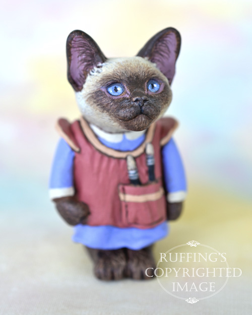 Sonya, miniature Siamese cat art doll, handmade original, one-of-a-kind kitten by artist Max Bailey