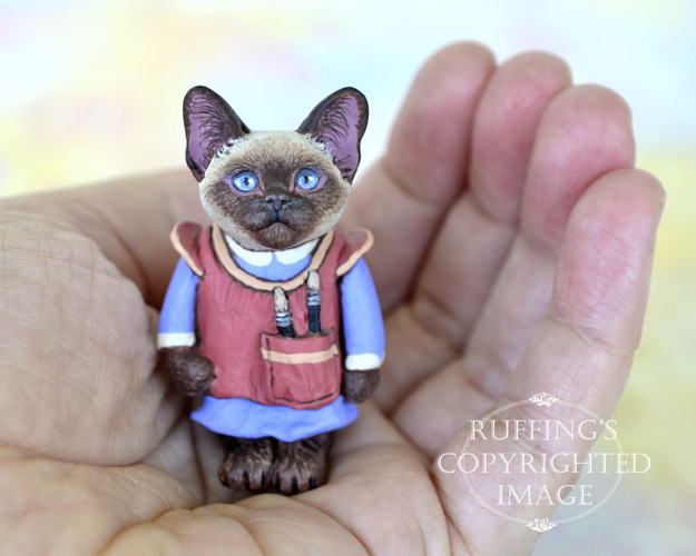 Sonya, miniature Siamese cat art doll, handmade original, one-of-a-kind kitten by artist Max Bailey