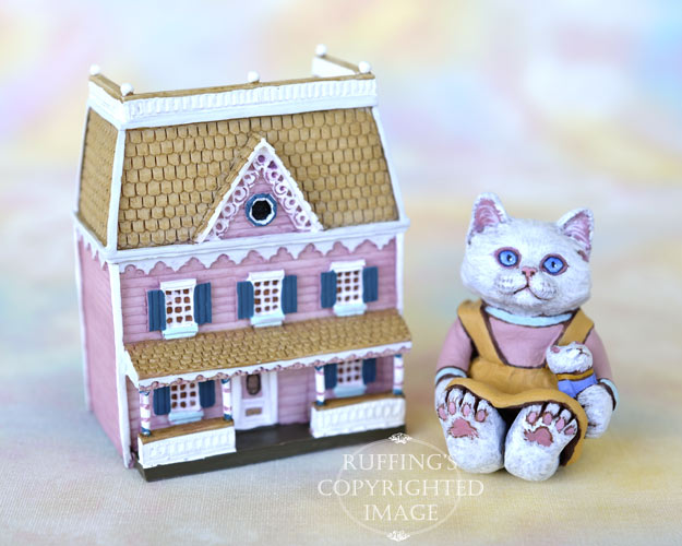 Sophie, miniature white cat art doll, handmade original, one-of-a-kind kitten by artist Max Bailey