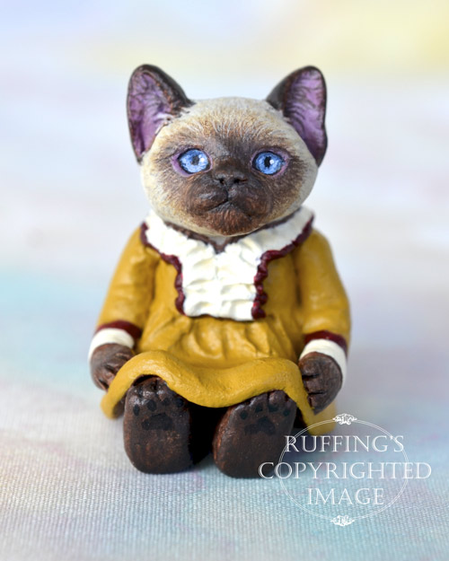 Suki, miniature Siamese cat art doll, handmade original, one-of-a-kind kitten by artist Max Bailey