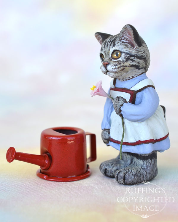 Summer, miniature silver tabby Maine Coon cat art doll, handmade original, one-of-a-kind kitten by artist Max Bailey