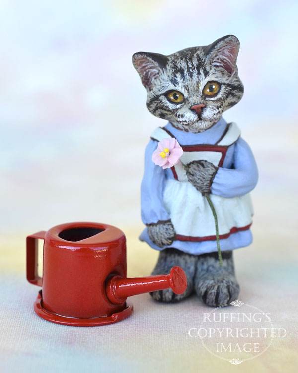 Summer, miniature silver tabby Maine Coon cat art doll, handmade original, one-of-a-kind kitten by artist Max Bailey