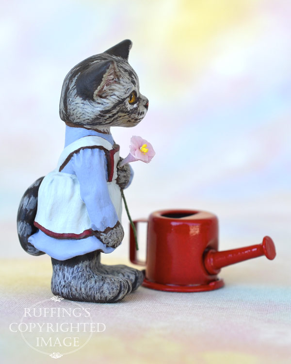 Summer, miniature silver tabby Maine Coon cat art doll, handmade original, one-of-a-kind kitten by artist Max Bailey
