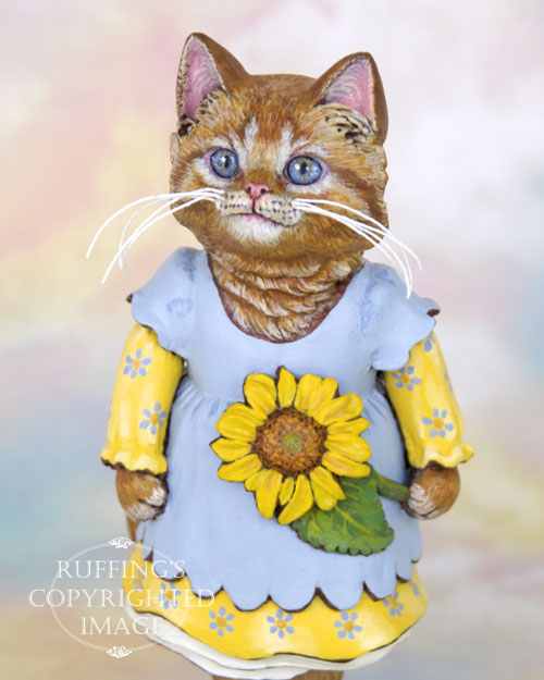 Sunflower the Orange Tabby Kitten, Original One-of-a-kind Folk Art Doll Figurine by Max Bailey