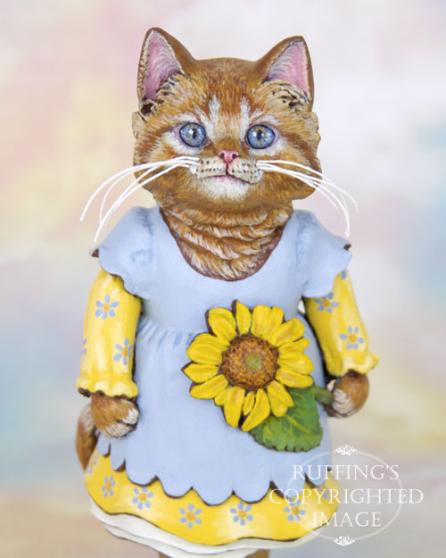 Sunflower the Orange Tabby Kitten, Original One-of-a-kind Folk Art Cat Doll Figurine by Max Bailey