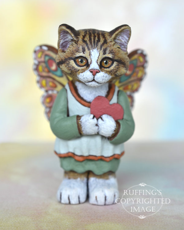 Sunnie, miniature tabby fairy cat art doll, handmade original, one-of-a-kind kitten by artist Max Bailey