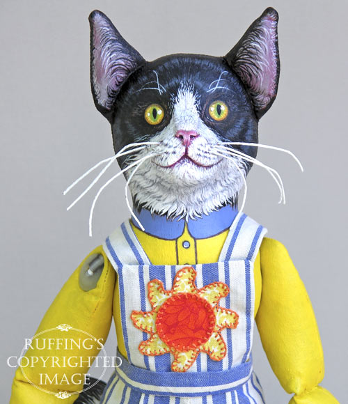 Sunny the Tuxedo Cat, Original One-of-a-kind Folk Art Doll by Max Bailey