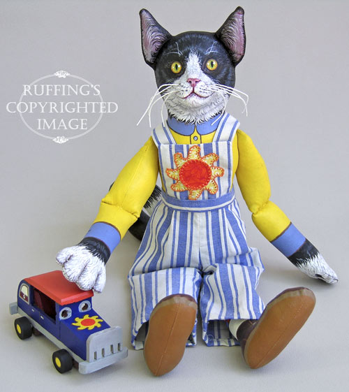 Sunny the Tuxedo Cat, Original One-of-a-kind Folk Art Doll by Max Bailey