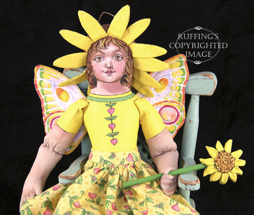 Suzie the Sunflower Fairy, Original One-of-a-kind Folk Art Doll by Max Bailey