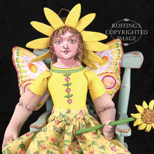 Suzie the Sunflower Fairy, Original One-of-a-kind Folk Art Doll by Max Bailey