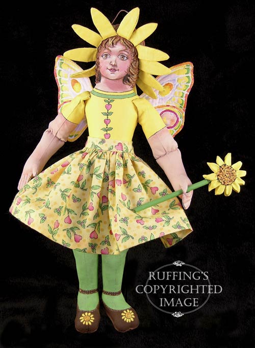 Suzie the Sunflower Fairy, Original One-of-a-kind Folk Art Doll by Max Bailey