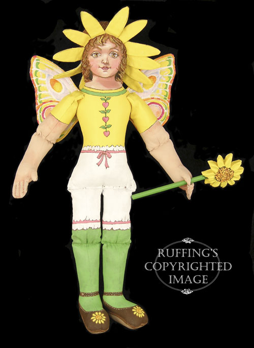 Suzie the Sunflower Fairy, Original One-of-a-kind Folk Art Doll by Max Bailey