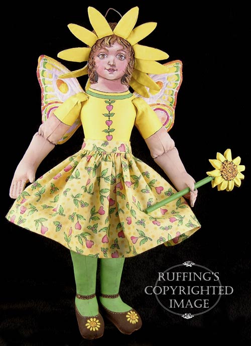 Suzie the Sunflower Fairy, Original One-of-a-kind Folk Art Doll by Max Bailey