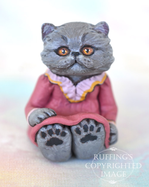  Sylvie, miniature Blue Persian cat art doll, handmade original, one-of-a-kind kitten by artist Max Bailey