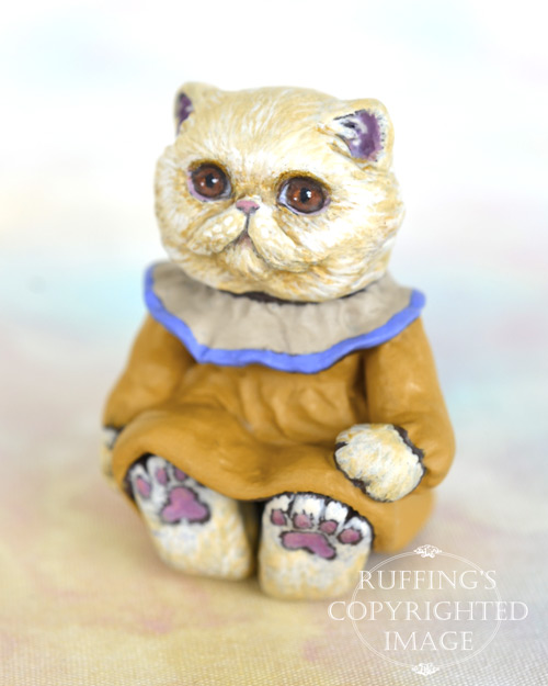 Theodora, miniature Exotic cat art doll, handmade original, one-of-a-kind kitten by artist Max Bailey