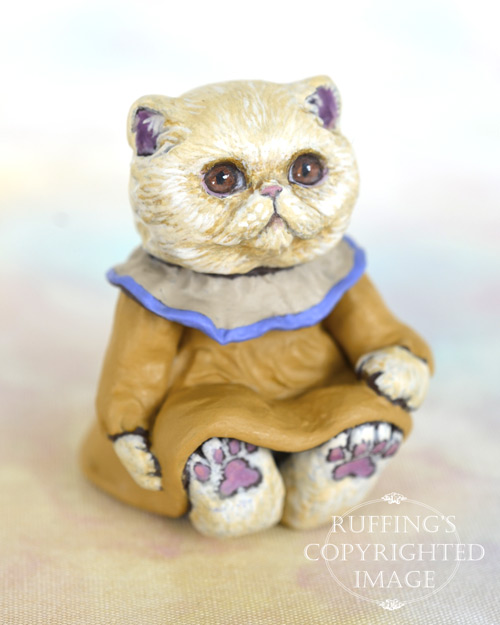 Theodora, miniature Exotic cat art doll, handmade original, one-of-a-kind kitten by artist Max Bailey