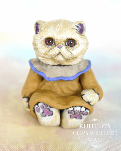 Theodora, miniature Exotic cat art doll, handmade original, one-of-a-kind kitten by artist Max Bailey