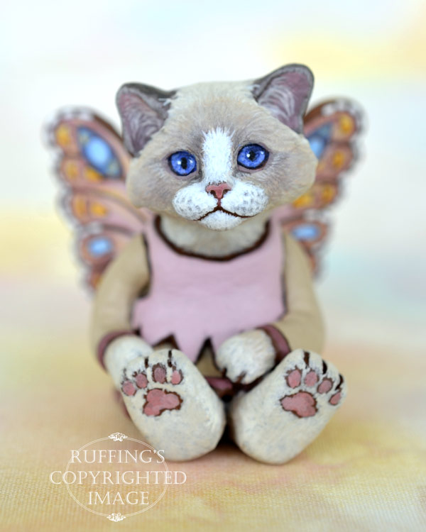 Tianna, miniature Ragdoll fairy cat art doll, handmade original, one-of-a-kind kitten by artist Max Bailey