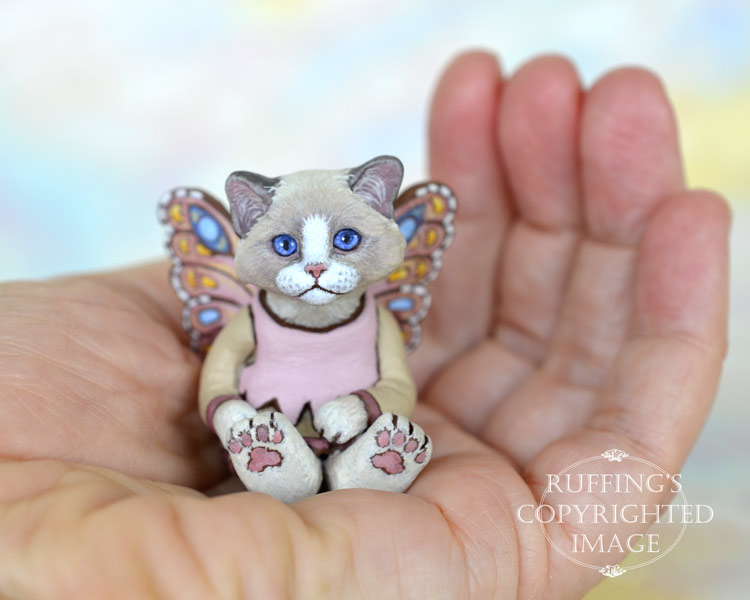 Tianna, miniature Ragdoll fairy cat art doll, handmade original, one-of-a-kind kitten by artist Max Bailey