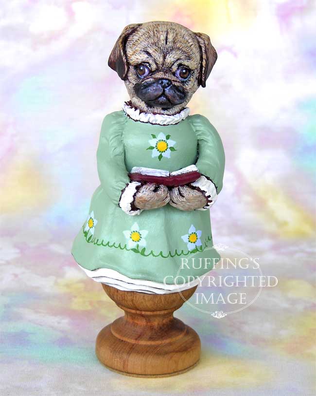 Tillie the Pug Dog, Original One-of-a-kind Folk Art Doll Figurine by Max Bailey