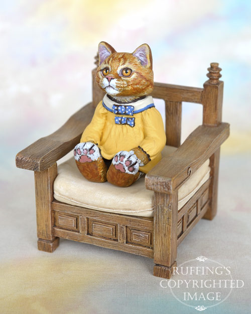 Tippie, miniature ginger tabby Maine Coon cat art doll, handmade original, one-of-a-kind kitten by artist Max Bailey