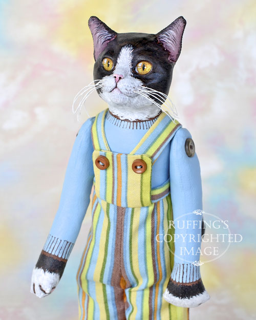 Tommy, Original One-of-a-kind Black-and-white Tuxedo Cat Art Doll by Max Bailey