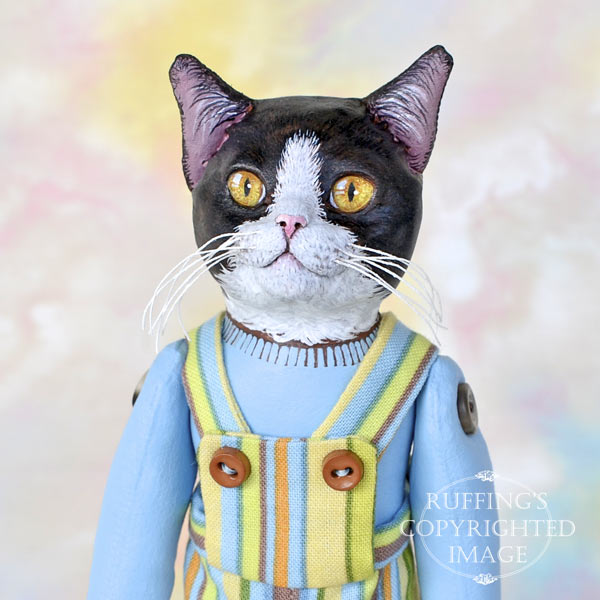 Tommy, Original One-of-a-kind Black-and-white Tuxedo Cat Art Doll by Max Bailey