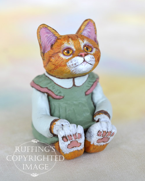 Trinket, miniature ginger tabby cat art doll, handmade original, one-of-a-kind kitten by artist Max Bailey