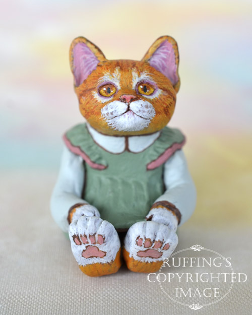 Trinket, miniature ginger tabby cat art doll, handmade original, one-of-a-kind kitten by artist Max Bailey